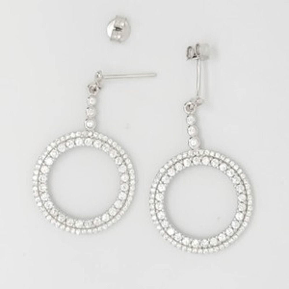 Platinum Plated .925 SS 1.67cttw Diamond  Simulant Circle Earrings - Picture 3 of 9